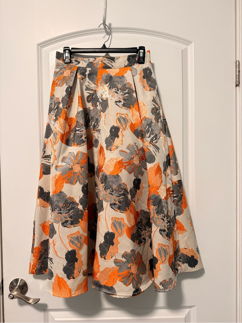 Chicwish Orange, Gray & Cream Floral Midi Skirt